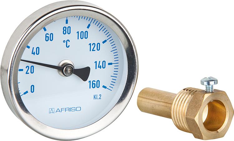 Bimetall-Thermometer Solar BiTh 63 0/160 C 45 mm 1/2" AX Kl. 2 blau Bimetall-Thermometer Solar BiTh 63 0/160 C 45 mm 1/2" AX Kl. 2 blau