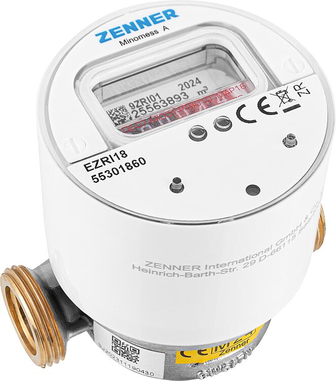 Funk AP- Warmwasserzähler Zenner Typ Minomess 90°C Q3 2,5, BL=80mm DN15(1/2") R40HV 325 RK, wireless M-Bus Funk AP- Warmwasserzähler Zenner Typ Minomess 90°C Q3 2,5, BL=80mm DN15(1/2") R40HV 325 RK, wireless M-Bus
