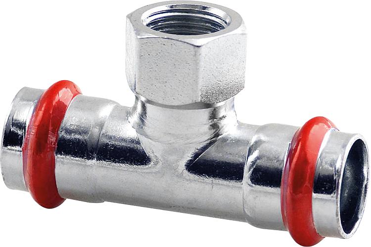 C-Stahl Übergangs-T-Stück mit Abgang IG 35mm x 3/4" Pressfitting V-Kontur C-Stahl Übergangs-T-Stück mit Abgang IG 35mm x 3/4" Pressfitting V-Kontur