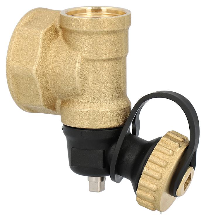 T-Stück DN25 (1") IG Messing mit Muffe DN15 (1/2") und Entleerungshahn