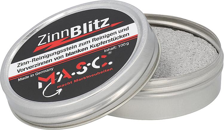Reinigungs- und Vorverzinnungstein Zinn-Blitz , Inhalt 100gr in Dose, raucharm Reinigungs- und Vorverzinnungstein Zinn-Blitz , Inhalt 100gr in Dose, raucharm