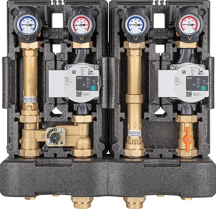 Modulverteilergruppe DN25(1") 1x direkt, 1x gemischt, 2x Wilo Para SC25/6-43