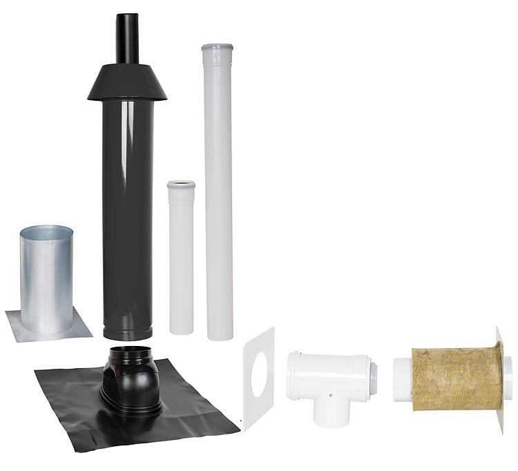 Grundpaket Unifix 165, Schrägdach, 35 - 55°, DN 80/125 schwarz,1,0m Grundpaket Unifix 165, Schrägdach, 35 - 55°, DN 80/125 schwarz,1,0m