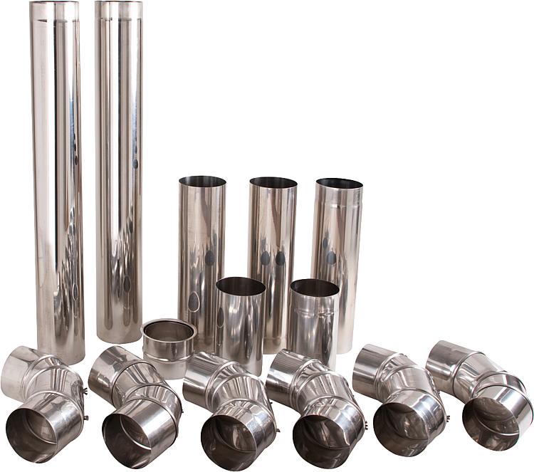 Edelstahl-Abgasrohr-Set ø 130 mm mit Wandfutter Edelstahl-Abgasrohr-Set ø 130 mm mit Wandfutter