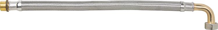 Panzerschläuche KTW-A mit Edelstahlumflechtung L=500mm 3/4" IGÜ-Bogen x AG Panzerschläuche KTW-A mit Edelstahlumflechtung L=500mm 3/4" IGÜ-Bogen x AG