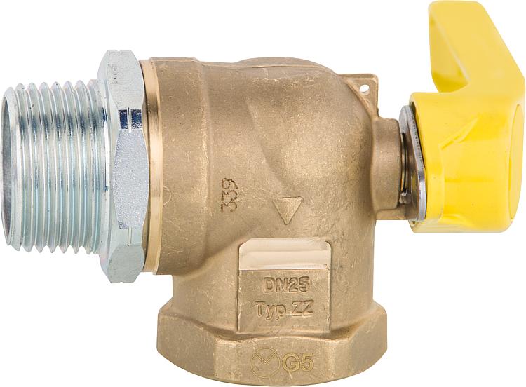 Gasabsperr-Kugelhahn 3/4" für Zweirohrzähler, Eckform