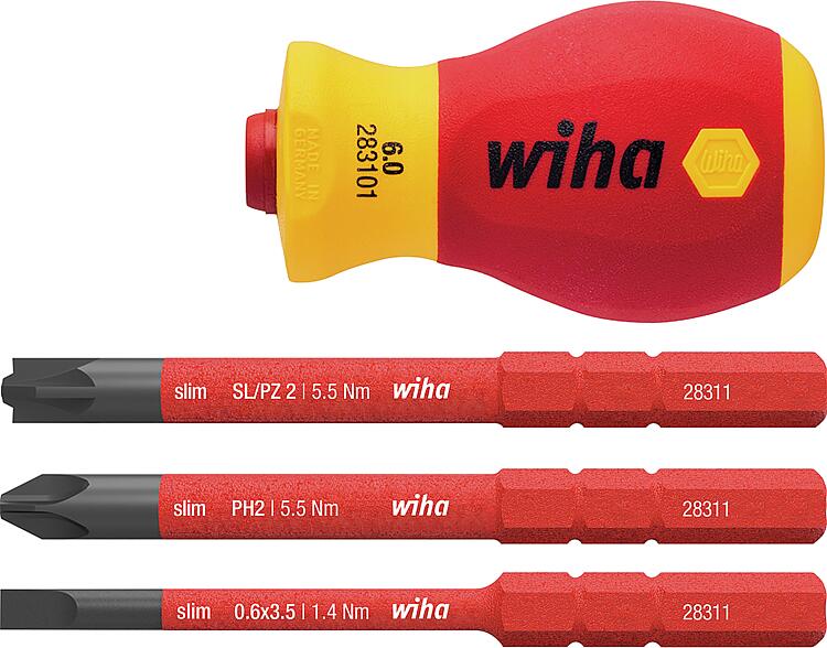 Wiha® VDE-Schraubendrehersatz, slimVario mit Stubby, 3-teilig Wiha® VDE-Schraubendrehersatz, slimVario mit Stubby, 3-teilig