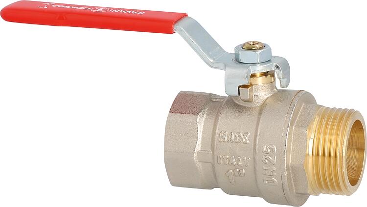 Messing Kugelhahn DN20 (3/4") IG/AG mit Stahl-Handhebel rot PN45 Messing Kugelhahn DN20 (3/4") IG/AG mit Stahl-Handhebel rot PN45