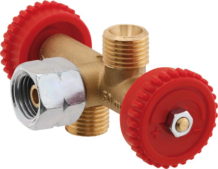 2-fach Abzweigventil G 1/4" LH-ÜM x (2x) G 1/4" LH-KN 2-fach Abzweigventil G 1/4" LH-ÜM x (2x) G 1/4" LH-KN