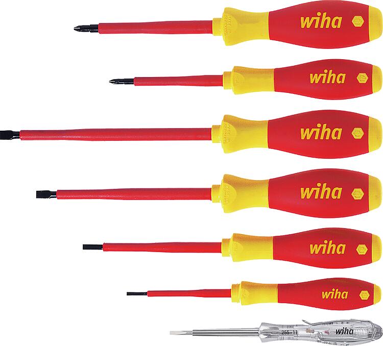 Wiha® VDE-Schraubendreheratz mit Spannungsprüfer, 7-teilig Wiha® VDE-Schraubendreheratz mit Spannungsprüfer, 7-teilig