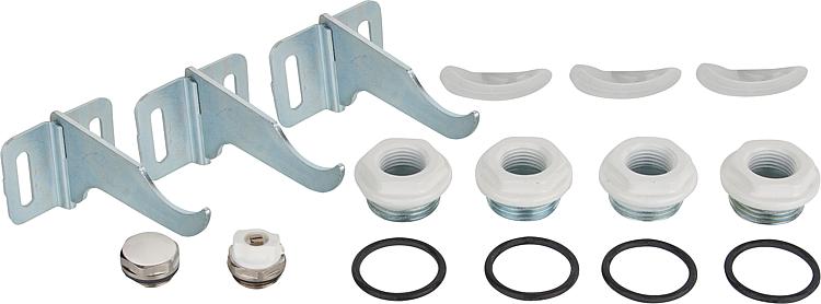 Anschluss-Stopfen-Set A82 für Dual 80, G1"x1/2", RAL9010,inkl. Halterungen Anschluss-Stopfen-Set A82 für Dual 80, G1"x1/2", RAL9010,inkl. Halterungen