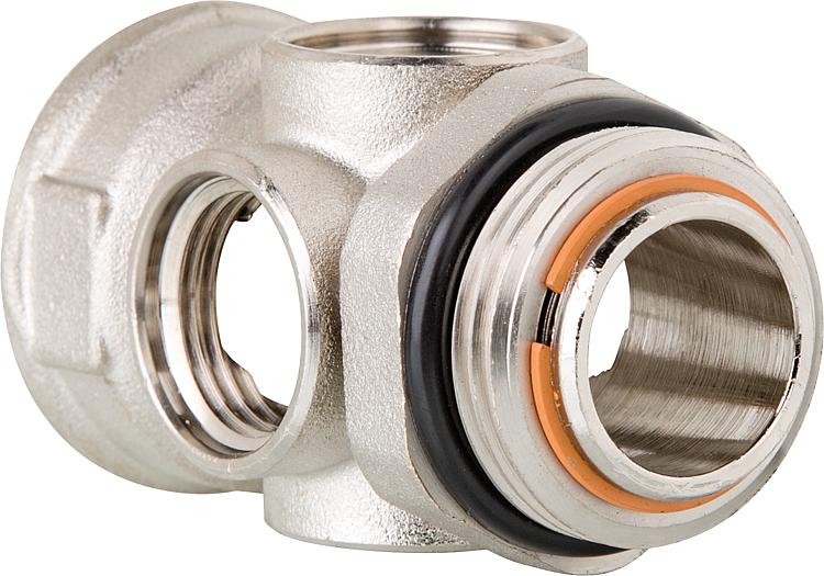 Anschlussstück DN 25 selbstdichtend mit3 Anschlüssen 1/2" Anschlussstück DN 25 selbstdichtend mit3 Anschlüssen 1/2"