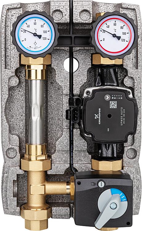 Heizkreisset Easyflow DN25(1") mit 3-Wege-Mischer und Wärmezählerstrecke, Pumpe Grundfos UPM3S AUTO 25-60 Heizkreisset Easyflow DN25(1") mit 3-Wege-Mischer und Wärmezählerstrecke, Pumpe Grundfos UPM3S AUTO 25-60