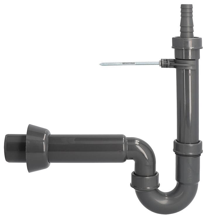 Waschmaschinen-Siphon 11/2" DN 50 mit Wandbefestigung aus Rezyklat Waschmaschinen-Siphon 11/2" DN 50 mit Wandbefestigung aus Rezyklat
