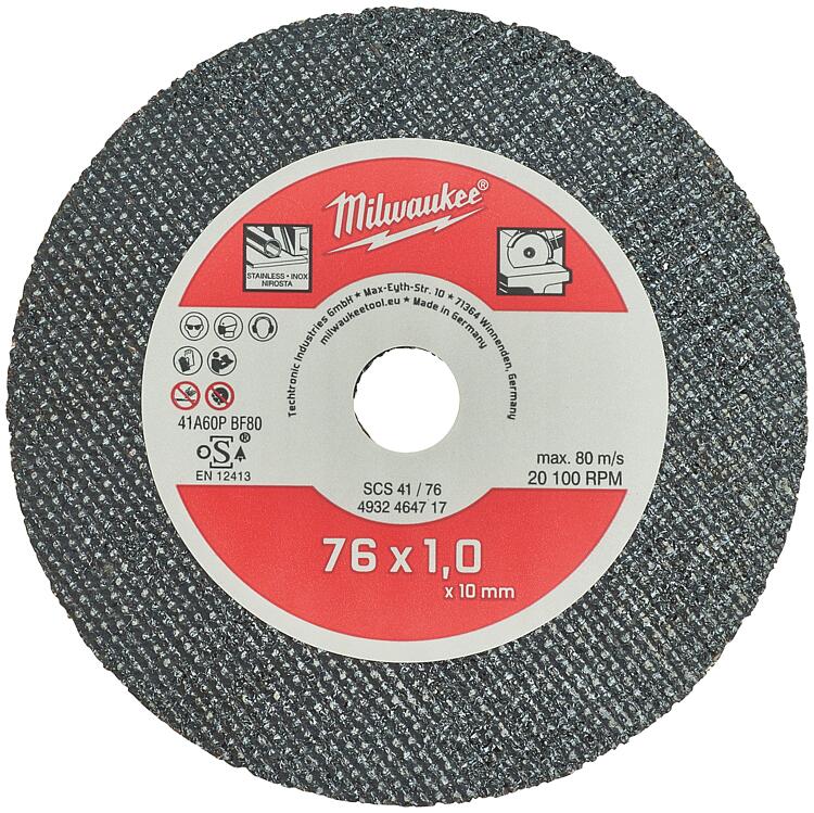 Trennscheibe Milwaukee SCS41, Ø 76 x 10 x 1,0 mm, VPE = 5 Trennscheibe Milwaukee SCS41, Ø 76 x 10 x 1,0 mm, VPE = 5