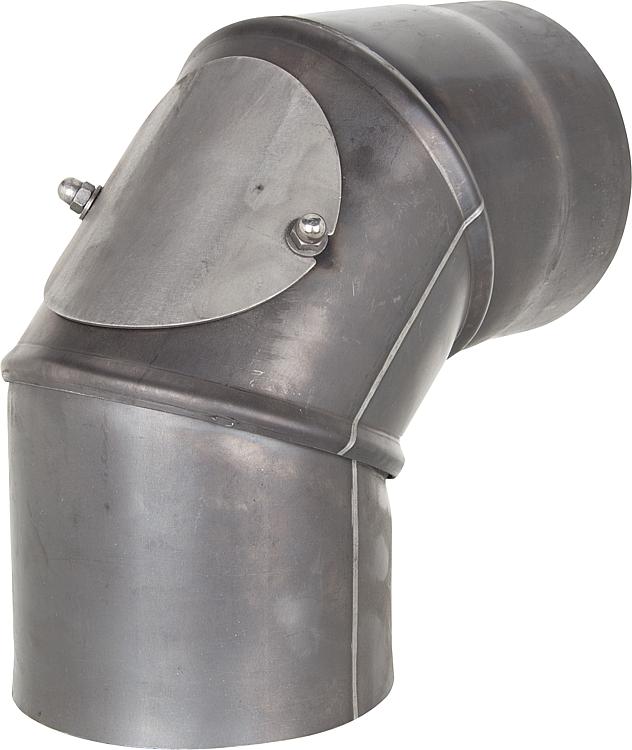 Rauchrohrbogen DN 160,stahl blank mit Reinigungstür, 2,0mm Wandstärke, 0-90