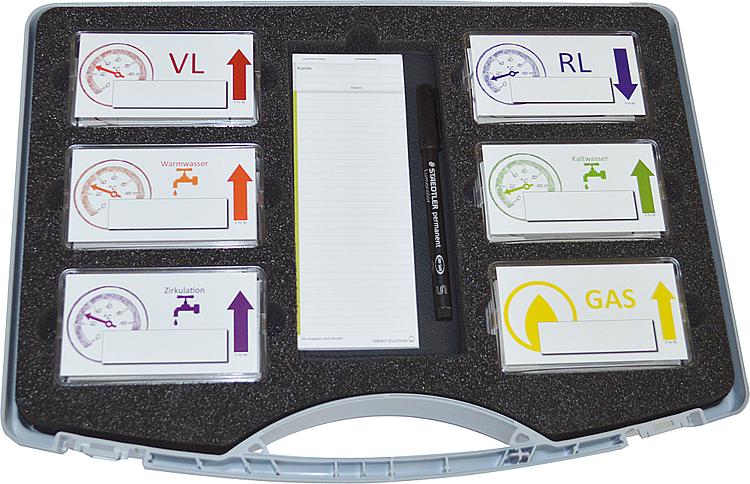Hinweiskleber-Box Haustechnik 6 PVC-Dosen 50 Stück, besteh. aus: VL, RL, WW, K Hinweiskleber-Box Haustechnik 6 PVC-Dosen 50 Stück, besteh. aus: VL, RL, WW, K