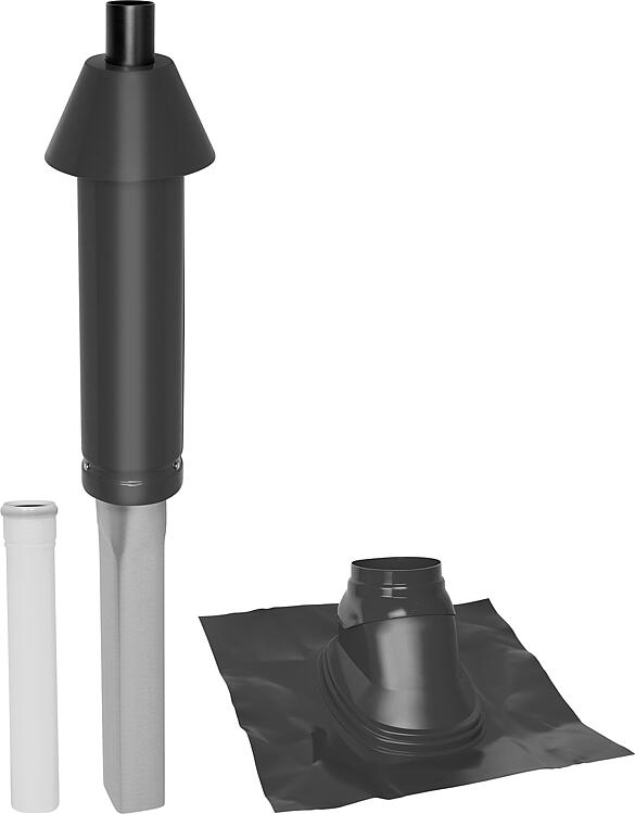 Mündungspaket Skobifix XXs Schrägdach 5°- 25°, DN 80/125 schwarz, 0,4m Mündungspaket Skobifix XXs Schrägdach 5°- 25°, DN 80/125 schwarz, 0,4m