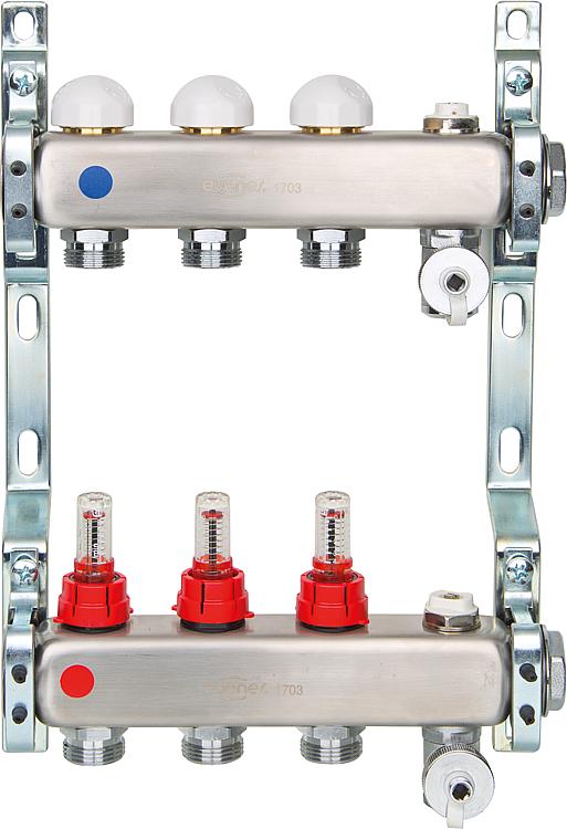 Heizkreisverteiler Edelstahl mit Flowmeter DN25(1") mit 2 Heizkreisen Heizkreisverteiler Edelstahl mit Flowmeter DN25(1") mit 2 Heizkreisen