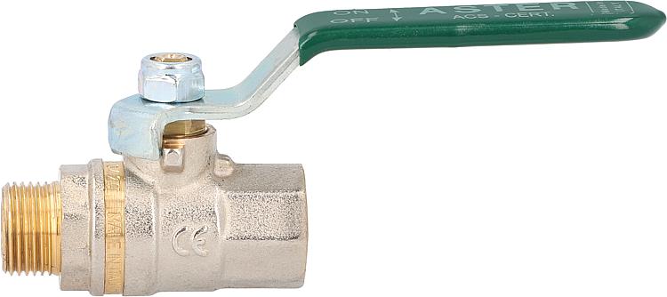 Messingkugelhahn ASTER AG/IG 1 1/2" DVGW-zertifiziert mit grünem Stahlhebel Messingkugelhahn ASTER AG/IG 1 1/2" DVGW-zertifiziert mit grünem Stahlhebel