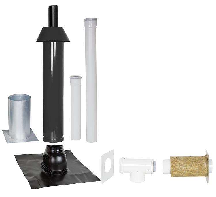 Grundpaket Unifix 165, Schrägdach, 5° - 25°, DN 80/125 schwarz,1,0m Grundpaket Unifix 165, Schrägdach, 5° - 25°, DN 80/125 schwarz,1,0m