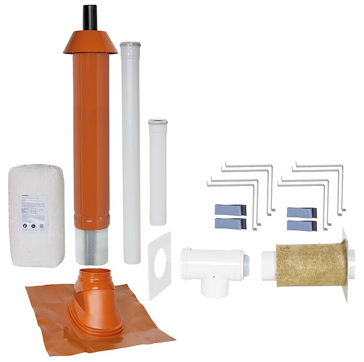 Grundpaket Porifix, Schrägdach 35° - 55°, DN 80/125 rot, 1,0m Grundpaket Porifix, Schrägdach 35° - 55°, DN 80/125 rot, 1,0m