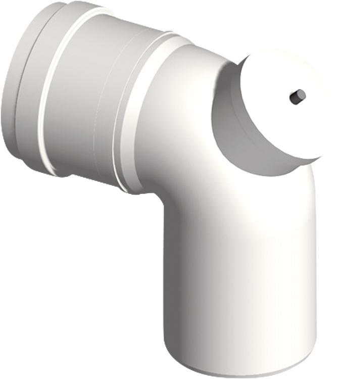 Kunststoff-Abgassystem Bogen 87 mit Prüföffnung DN 110 Kunststoff-Abgassystem Bogen 87 mit Prüföffnung DN 110