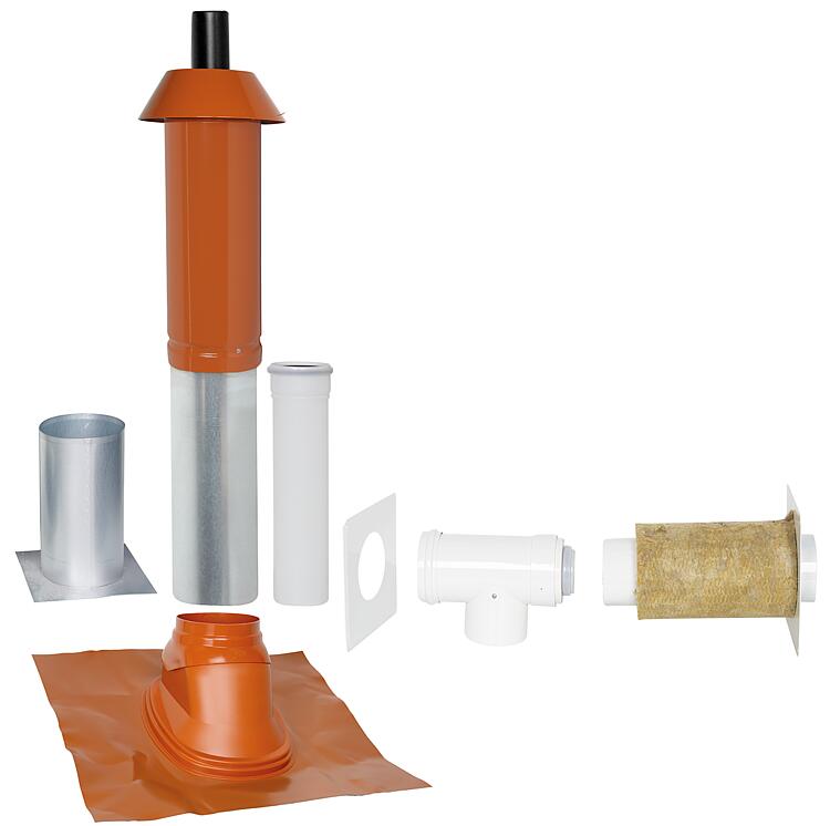 Grundpaket Unifix 165, Schrägdach, 5° - 25°, DN 80/125 rot,0,4m Grundpaket Unifix 165, Schrägdach, 5° - 25°, DN 80/125 rot,0,4m