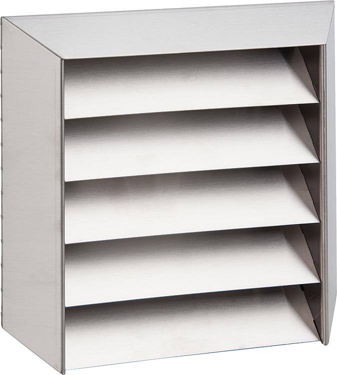 Außengitter mit Lamellen, V2A Anschluss 100 mm, Außenmaß: 230 x 205 mm Außengitter mit Lamellen, V2A Anschluss 100 mm, Außenmaß: 230 x 205 mm