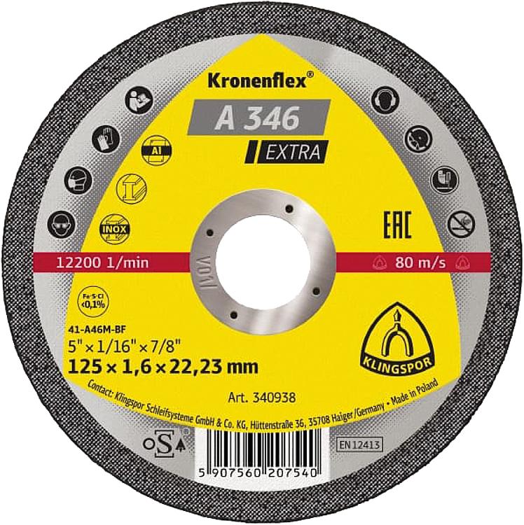 Trennscheibe KLINGSPOR A 346 EXTRA 125 x 1,6 x 22,23 mm, gerade Trennscheibe KLINGSPOR A 346 EXTRA 125 x 1,6 x 22,23 mm, gerade