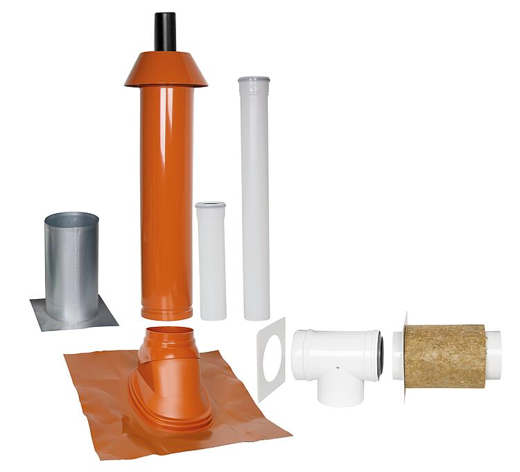 Grundpaket Unifix 165, Schrägdach, 35 - 55°, DN 80/125 rot,1,0m Grundpaket Unifix 165, Schrägdach, 35 - 55°, DN 80/125 rot,1,0m