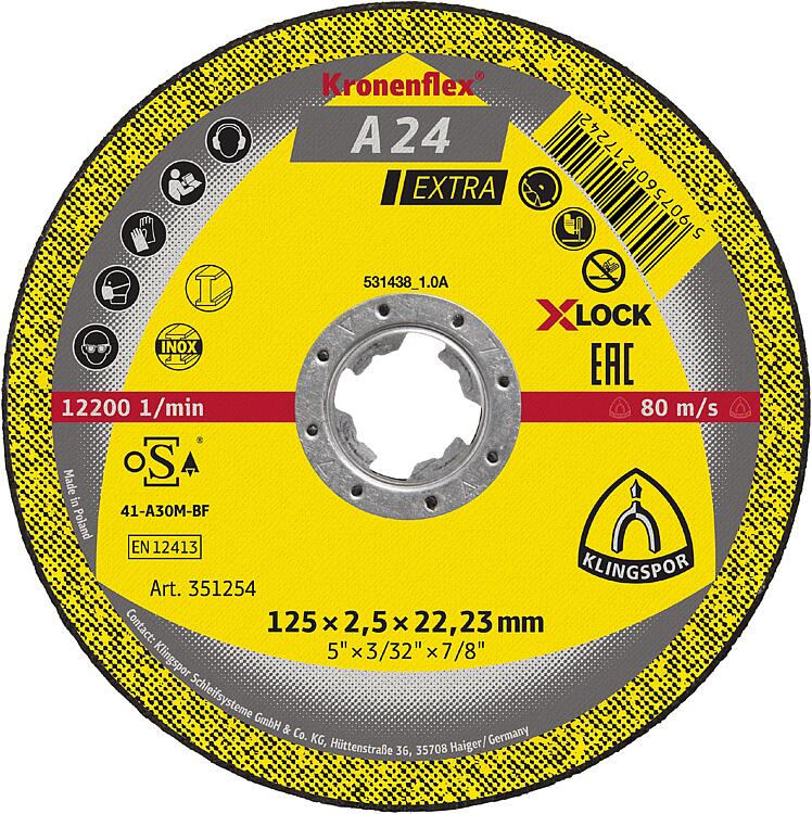 Schruppscheibe KLINGSPOR A 24 EXTRA X-LOCK 115 x 6,0 x 22,23 mm, gekröpft Schruppscheibe KLINGSPOR A 24 EXTRA X-LOCK 115 x 6,0 x 22,23 mm, gekröpft