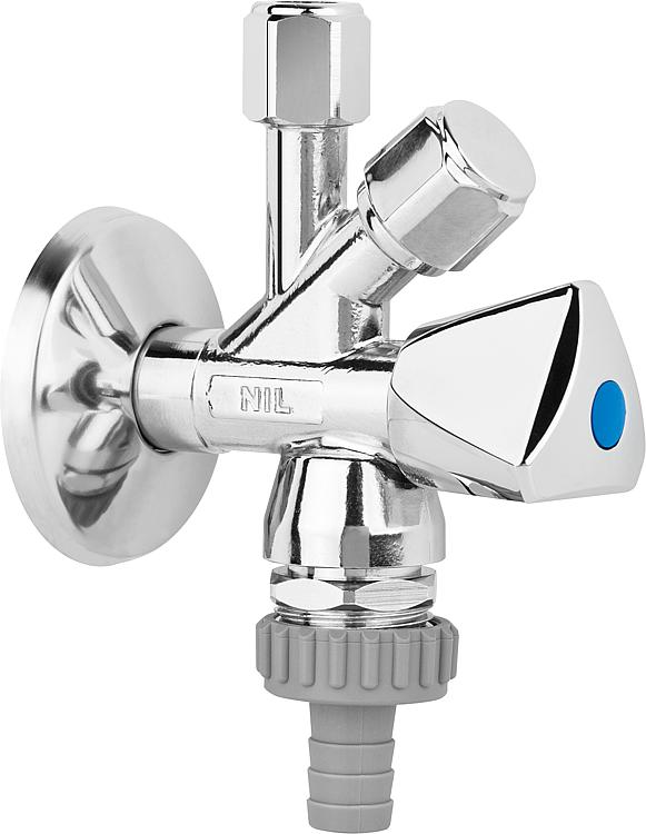 Kombi-Eckventil Nil, 1/2"x3/4"x3/8",selbstd.Rückfluss- verh.,Rohrbelüfter,verchr Kombi-Eckventil Nil, 1/2"x3/4"x3/8",selbstd.Rückfluss- verh.,Rohrbelüfter,verchr