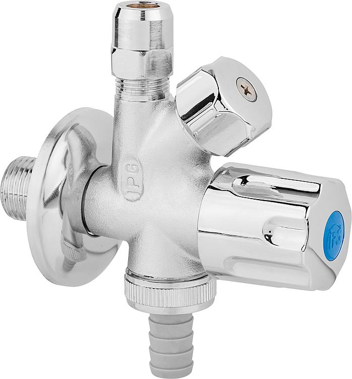 Geräte-Anschluss-Ventil Kombi-Eck, mattverchromt 1/2"x10 Geräte-Anschluss-Ventil Kombi-Eck, mattverchromt 1/2"x10