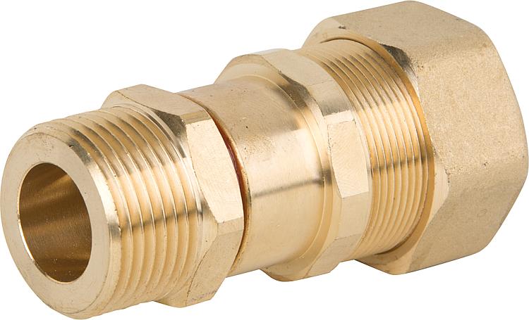 Verschraubung für Spiralrohr DN20x1" AG-Flachd., Messing, Graphit Hochtemperatur Verschraubung für Spiralrohr DN20x1" AG-Flachd., Messing, Graphit Hochtemperatur