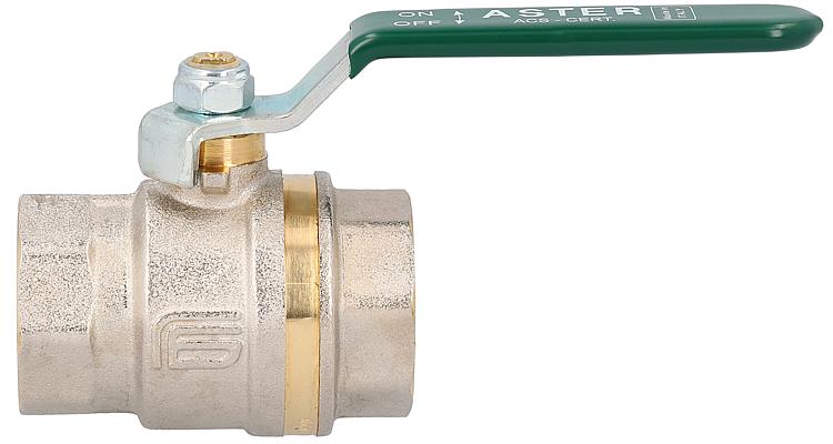 Messingkugelhahn ASTER IG/IG 1 1/2" DVGW-zertifiziert mit grünem Stahlhebel Messingkugelhahn ASTER IG/IG 1 1/2" DVGW-zertifiziert mit grünem Stahlhebel