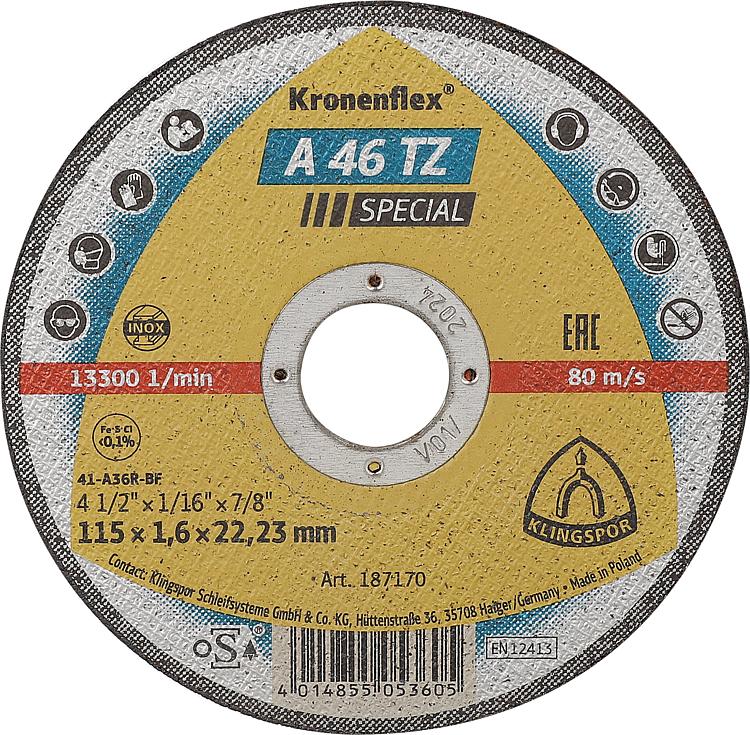 Trennscheibe KLINGSPOR A 46 TZ SPECIAL INOX 115 x 1,6 x 22,23 mm Trennscheibe KLINGSPOR A 46 TZ SPECIAL INOX 115 x 1,6 x 22,23 mm
