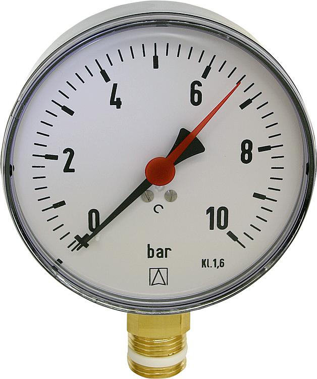RF-Manometer 100 radial 0-10 bar, Anschluss 1/2" radial (unten) RF-Manometer 100 radial 0-10 bar, Anschluss 1/2" radial (unten)