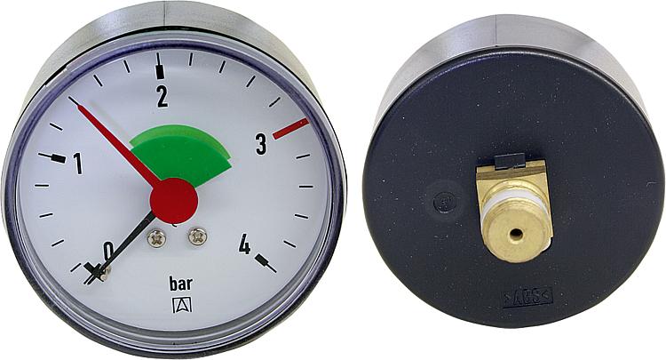 Heizungsmanometer axial 63 mm durch, 1/4" mit selbstdicht. Teflonring Heizungsmanometer axial 63 mm durch, 1/4" mit selbstdicht. Teflonring