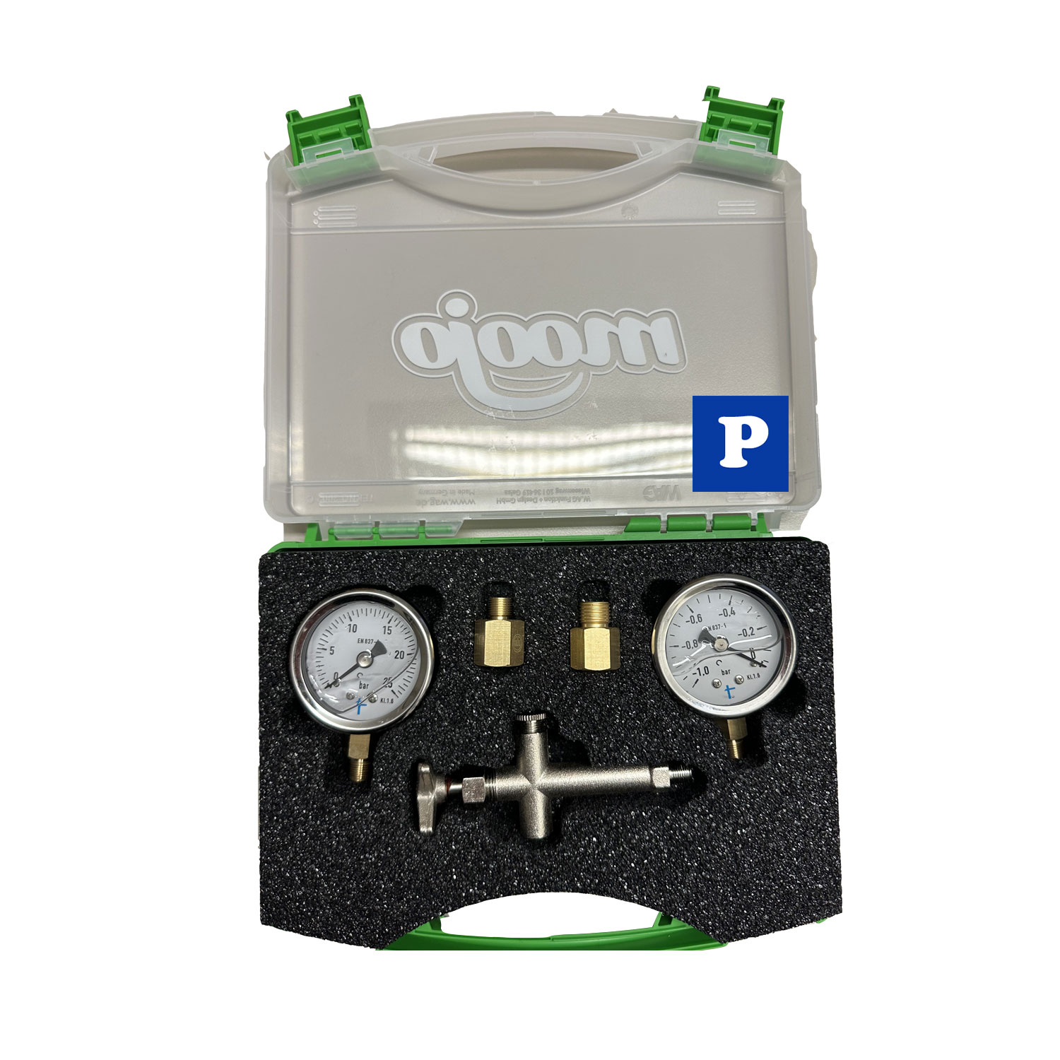 Pumpenprüfkoffer mit glyzeringefülltem Manometer/Vakuummeter Metallausführung Pumpenprüfkoffer mit glyzeringefülltem Manometer/Vakuummeter Metallausführung