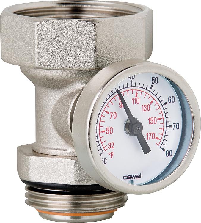 Anschlussverschraubung DN 25 selbstdichtend mit drehbarem Thermometer Anschlussverschraubung DN 25 selbstdichtend mit drehbarem Thermometer