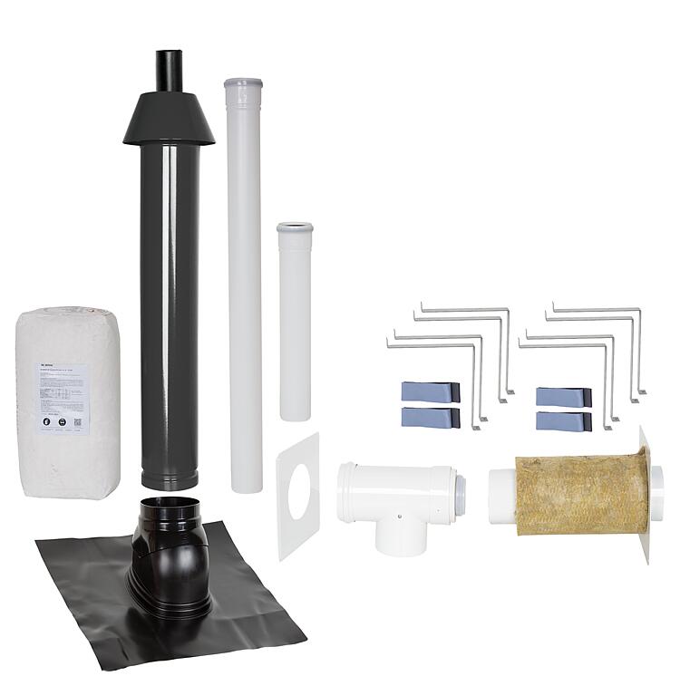 Grundpaket Porifix, Schrägdach 25° - 45°, DN 60/100 schwarz, 1,0m Grundpaket Porifix, Schrägdach 25° - 45°, DN 60/100 schwarz, 1,0m