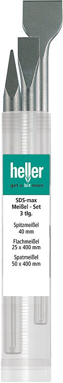 Meißelset HELLER® 3-tlg mit SDS-max Aufnahme Spitz-, Flach - und Spatmeißel