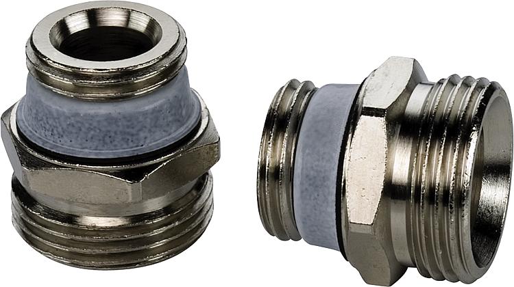 Anschluss-Set D 5 2x Anschlussnippel, vernickelt 1/2" x 3/4" Eurokonus Anschluss-Set D 5 2x Anschlussnippel, vernickelt 1/2" x 3/4" Eurokonus