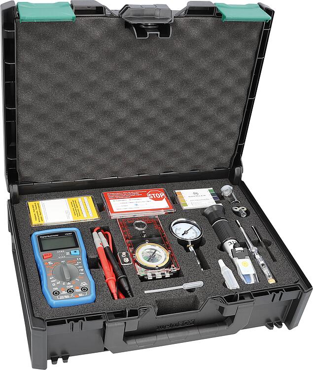 Solarprüfkoffer mit Handrefraktometer, Kompass Multimeter, Prüfstreifen Solarprüfkoffer mit Handrefraktometer, Kompass Multimeter, Prüfstreifen
