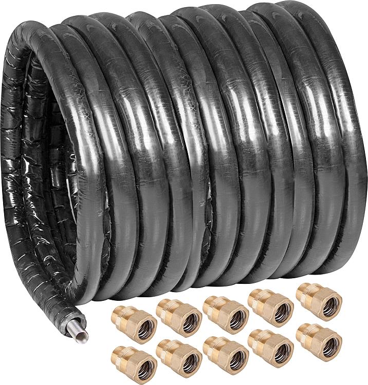 Spiralrohrset für Wärmepumpen DN25, 25m mit Isolierung und10x Verschraubung 1"AG Spiralrohrset für Wärmepumpen DN25, 25m mit Isolierung und10x Verschraubung 1"AG