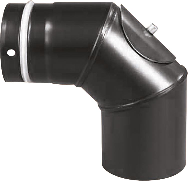 Pellet-Abgasbogen 90°, Ø 80mm, Schwarz emailliert Pellet-Abgasbogen 90°, Ø 80mm, Schwarz emailliert