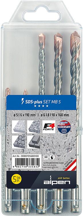 Hammerbohrer-Set Alpen 5-teilig SDS-plus Ø 5, 6, 6, 8, 10 mm