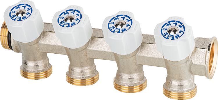 Trinkwasserverteiler 4-fach DN 20 (3/4") x Eurokonus, Easy Lock, DVGW geprüft Trinkwasserverteiler 4-fach DN 20 (3/4") x Eurokonus, Easy Lock, DVGW geprüft