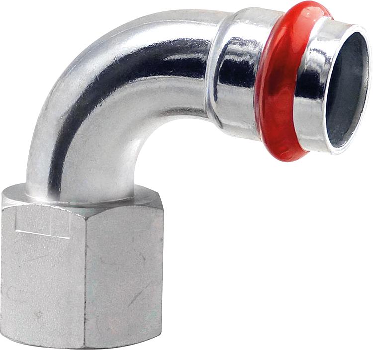 C-Stahl Übergangsbogen 90° mit IG 15mm x 1/2" Pressfitting V-Kontur C-Stahl Übergangsbogen 90° mit IG 15mm x 1/2" Pressfitting V-Kontur